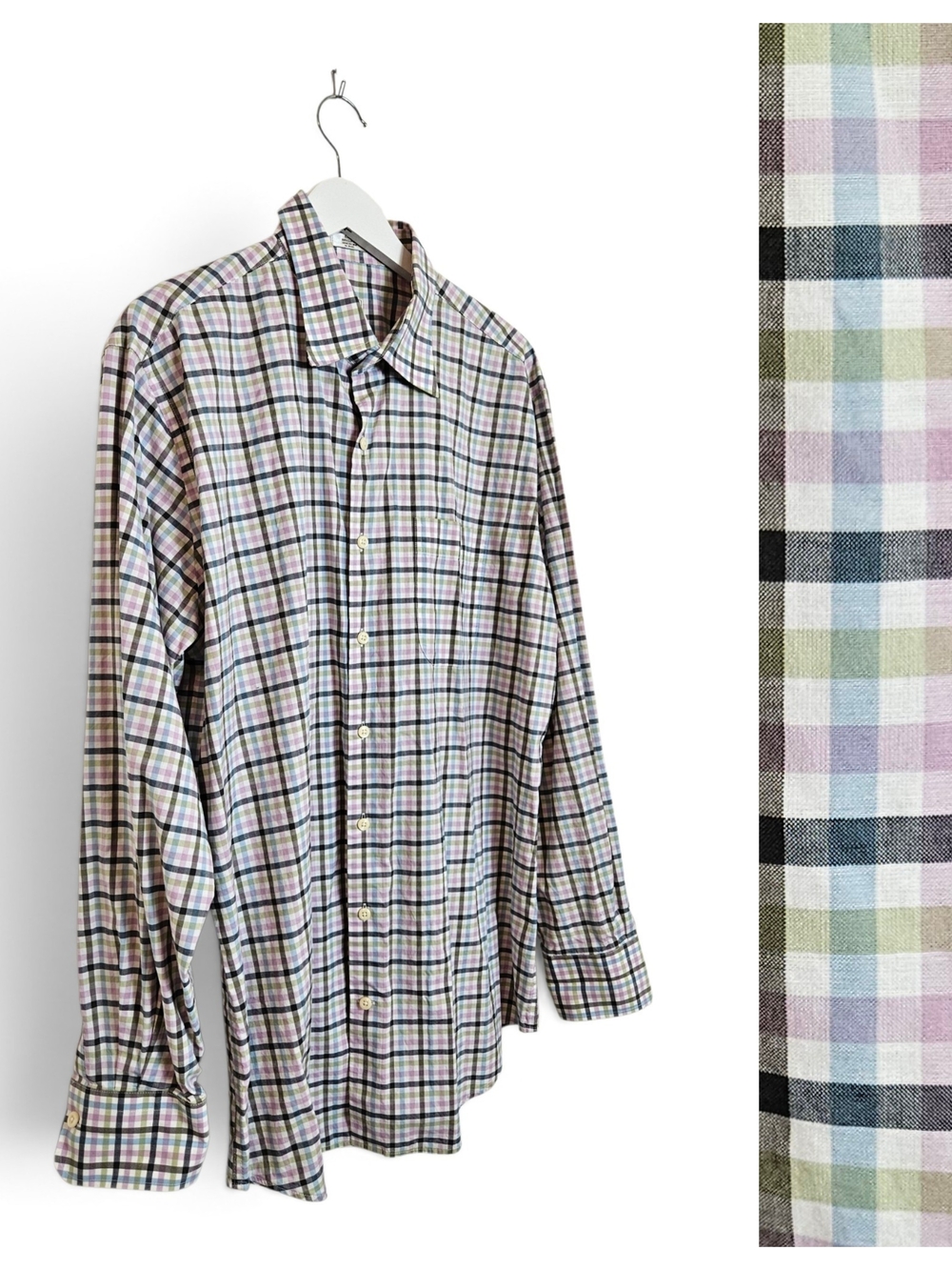 Peter Millar Men's L Tattersall Plaid Cotton Sport Shirt Green Purple White Golf